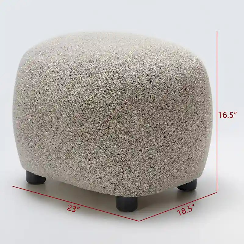 Beige Boucle Round Ottoman Footstool 23" Wide-16