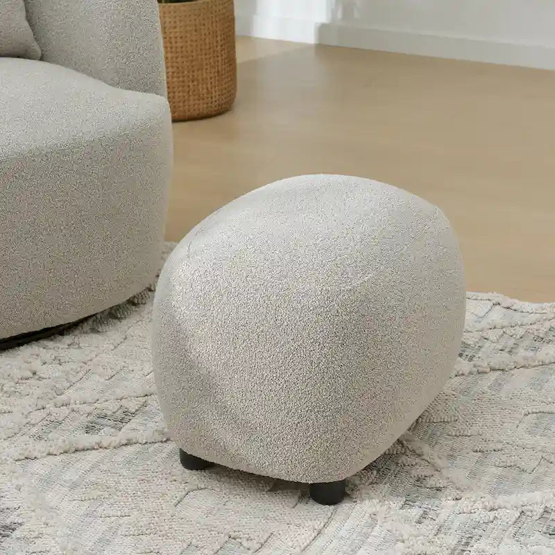 Beige Boucle Round Ottoman Footstool 23" Wide-20