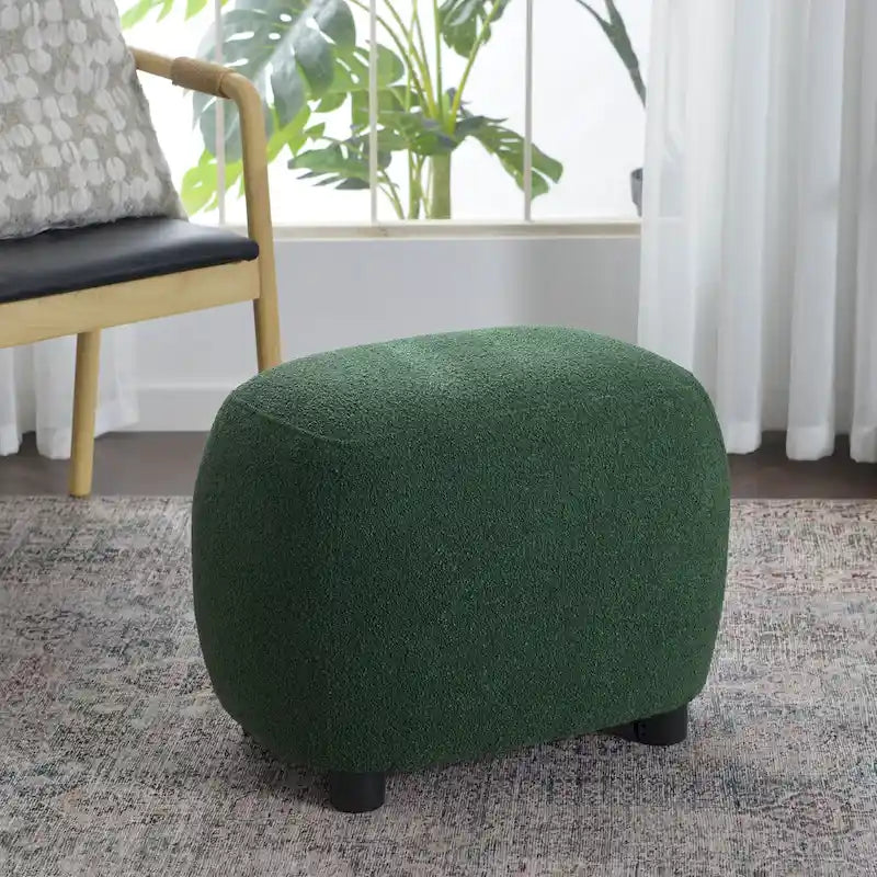 Beige Boucle Round Ottoman Footstool 23" Wide-21