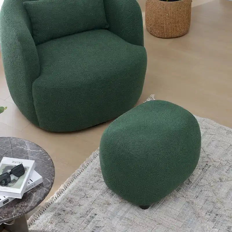 Beige Boucle Round Ottoman Footstool 23" Wide-22