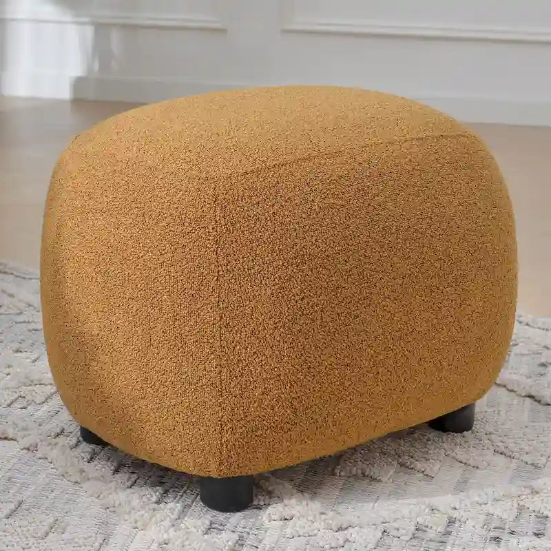 Beige Boucle Round Ottoman Footstool 23" Wide-30