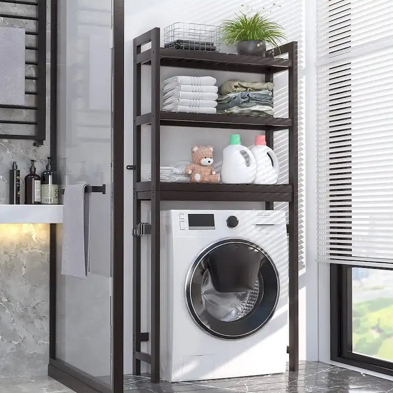 Over The Toilet Storage Shelf, Bamboo 3-Tier Above Toilet Storage Rack with 3 Hooks-11