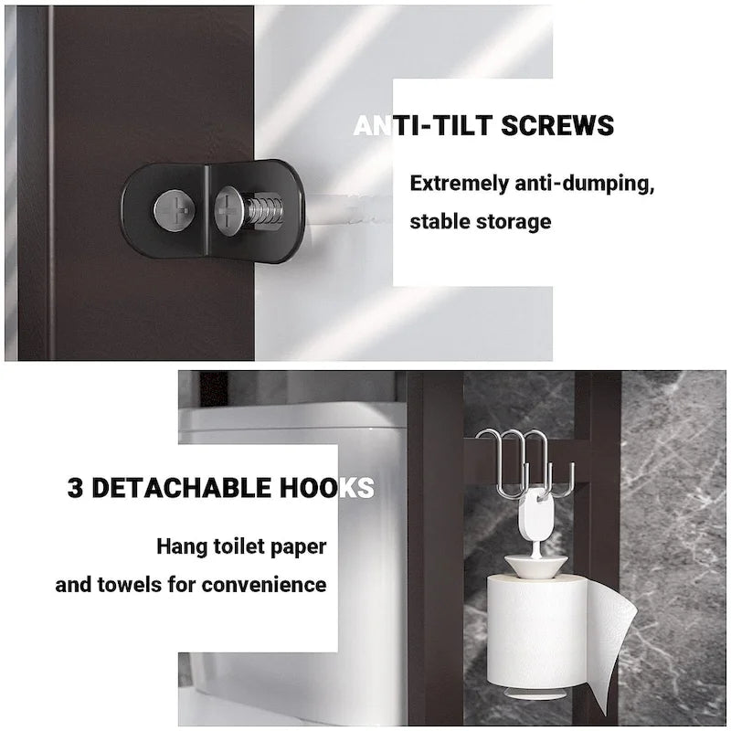 Over The Toilet Storage Shelf, Bamboo 3-Tier Above Toilet Storage Rack with 3 Hooks-15