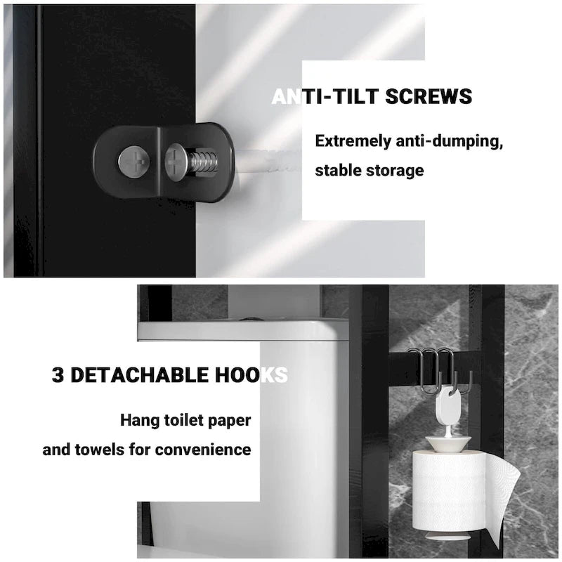 Over The Toilet Storage Shelf, Bamboo 3-Tier Above Toilet Storage Rack with 3 Hooks-31