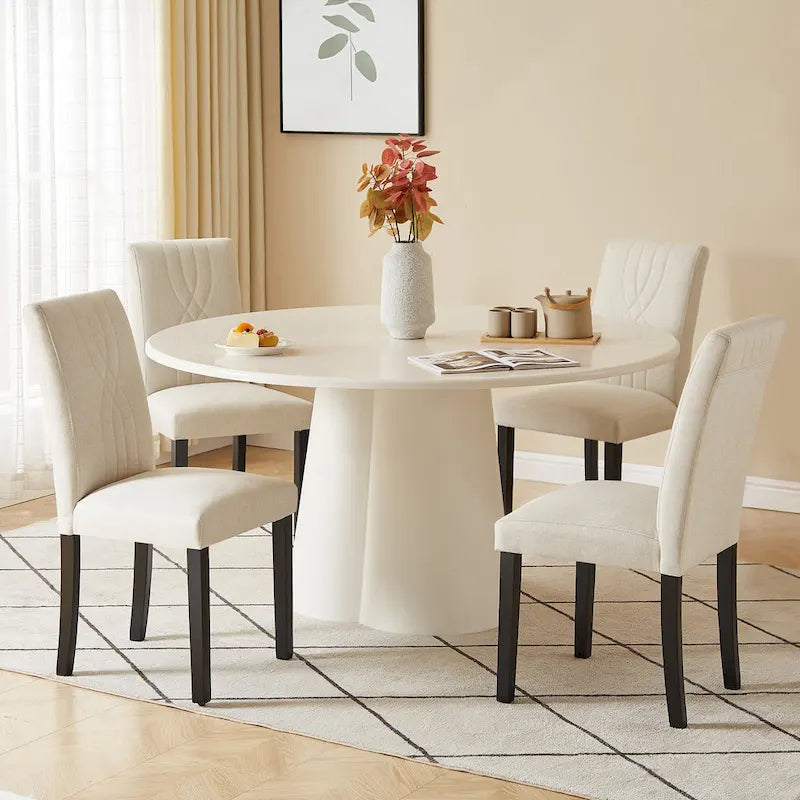 Upholstered Dining Chairs Set of 6 Modern Fabric and High Back & Solid Wood Legs, Parson Dining Chairs (Set of 6)-2