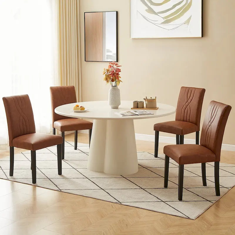 Upholstered Dining Chairs Set of 6 Modern Fabric and High Back & Solid Wood Legs, Parson Dining Chairs (Set of 6)-16