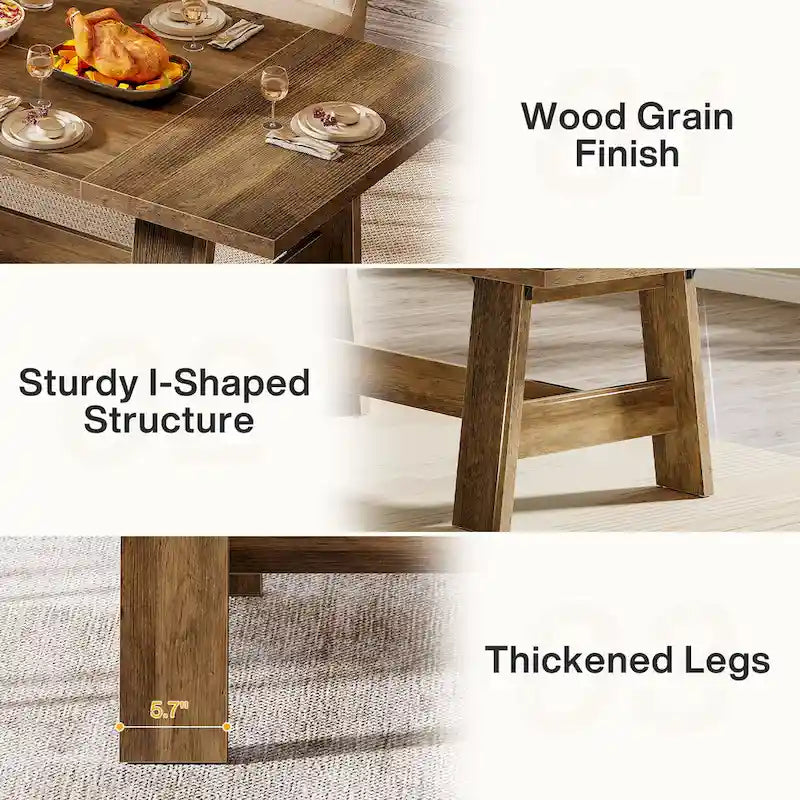 70-Inch Dining Table for 6-8, Rectangular Farmhouse Kitchen Table - 70.47W x 31.1D x 29.53H-3