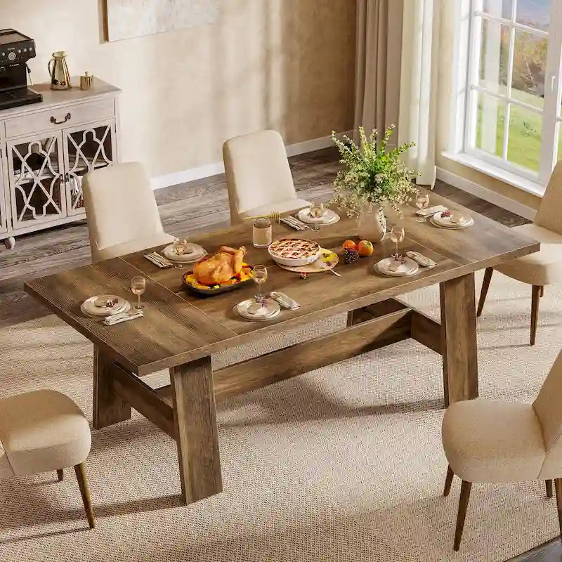 70-Inch Dining Table for 6-8, Rectangular Farmhouse Kitchen Table - 70.47W x 31.1D x 29.53H