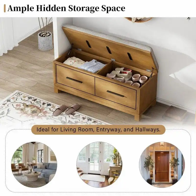 Shoe Bench with Removable Cushion and Hidden Storage for Entryway and Living Room Organization-3