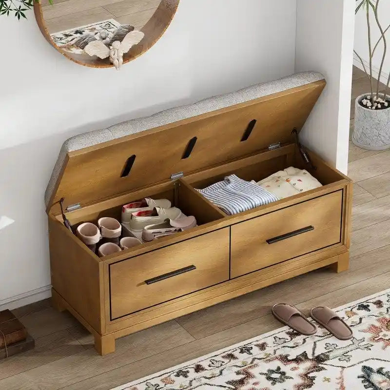 Shoe Bench with Removable Cushion and Hidden Storage for Entryway and Living Room Organization-5