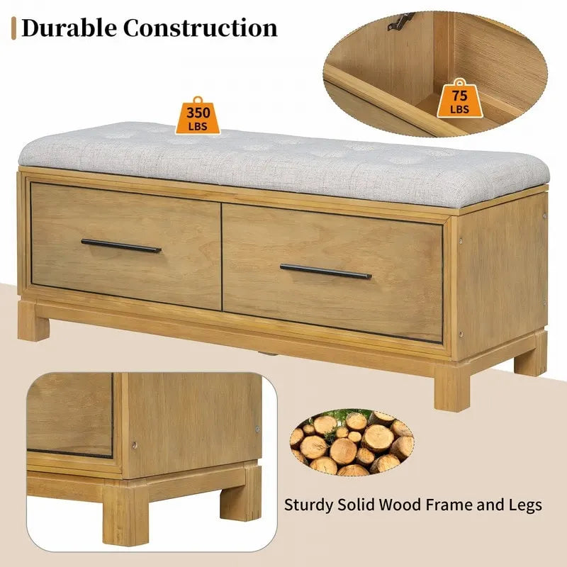 Shoe Bench with Removable Cushion and Hidden Storage for Entryway and Living Room Organization-7