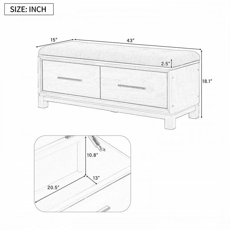 Shoe Bench with Removable Cushion and Hidden Storage for Entryway and Living Room Organization-8