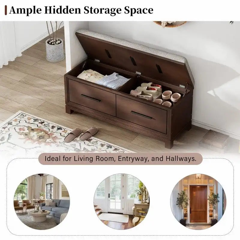 Shoe Bench with Removable Cushion and Hidden Storage for Entryway and Living Room Organization-15