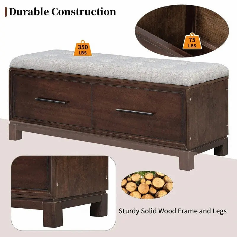 Shoe Bench with Removable Cushion and Hidden Storage for Entryway and Living Room Organization-16