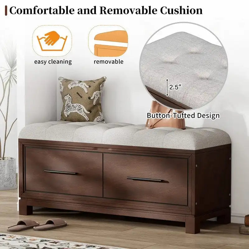 Shoe Bench with Removable Cushion and Hidden Storage for Entryway and Living Room Organization-17