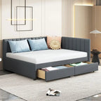 Gray Full Size Upholstered Daybed with Two Storage Drawers