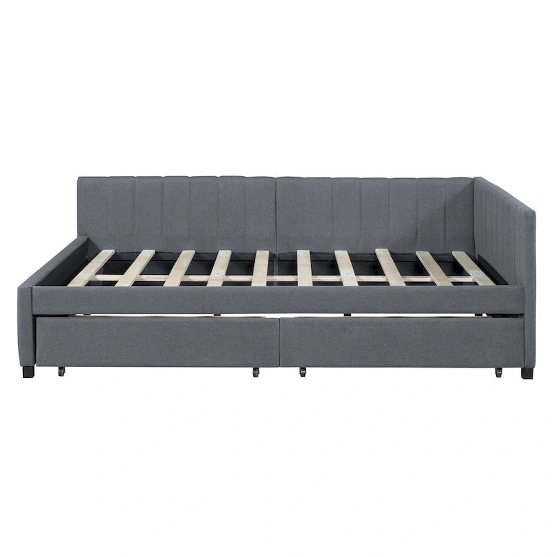 Gray Full Size Upholstered Daybed with Two Storage Drawers-3