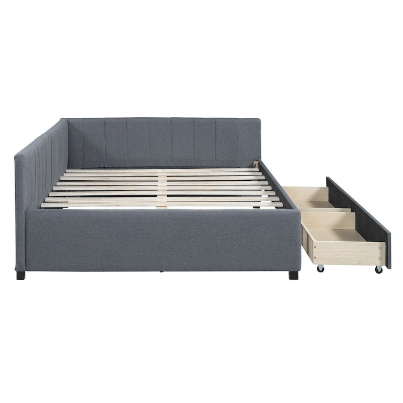 Gray Full Size Upholstered Daybed with Two Storage Drawers-5