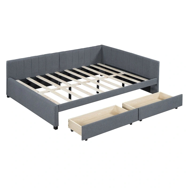 Gray Full Size Upholstered Daybed with Two Storage Drawers-6