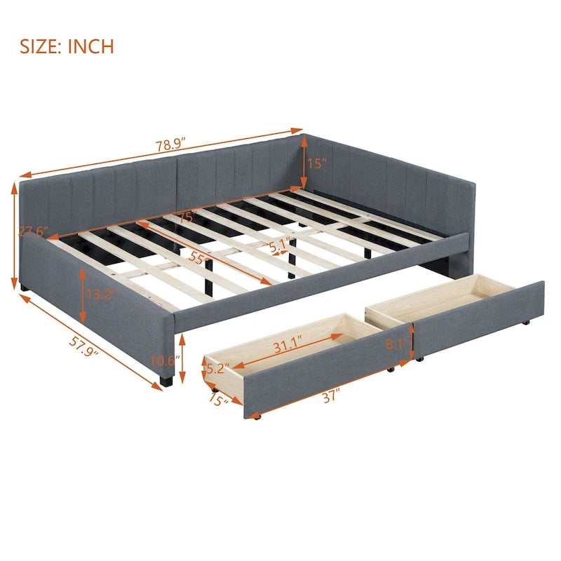 Gray Full Size Upholstered Daybed with Two Storage Drawers-7