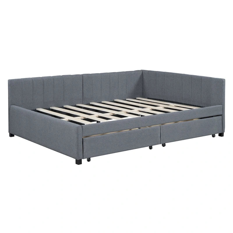 Gray Full Size Upholstered Daybed with Two Storage Drawers