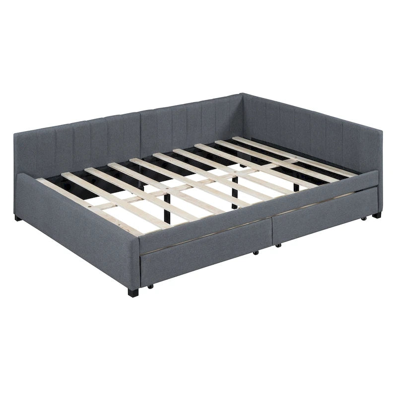 Gray Full Size Upholstered Daybed with Two Storage Drawers