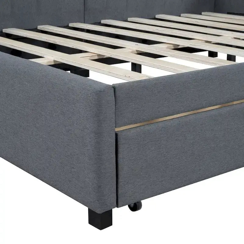 Gray Full Size Upholstered Daybed with Two Storage Drawers-10
