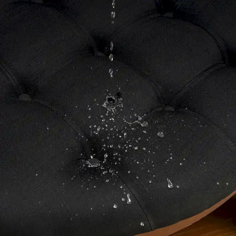 36 Round Button Tufted Upholstered Coffee Table with Wood Shelf and Wheel-31