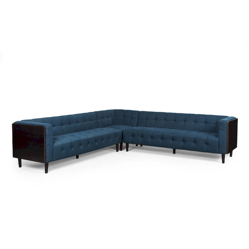 Mid-Century Tufted Sectional Sofa - Blue/Beige/Charcoal - Family Seating