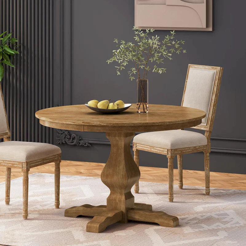 Natural Wood Circular Dining Table with Pedestal Base - 4-6 Person