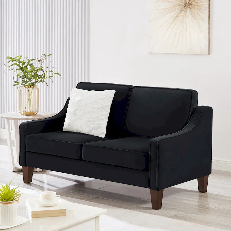 Modern Velvet Loveseat Sofa with Wooden Legs - 29.00 x 51.50 x 34.25-2
