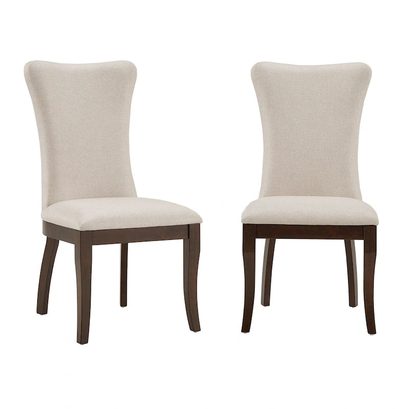 Beige Fabric Wingback Dining Chairs - Set of 2