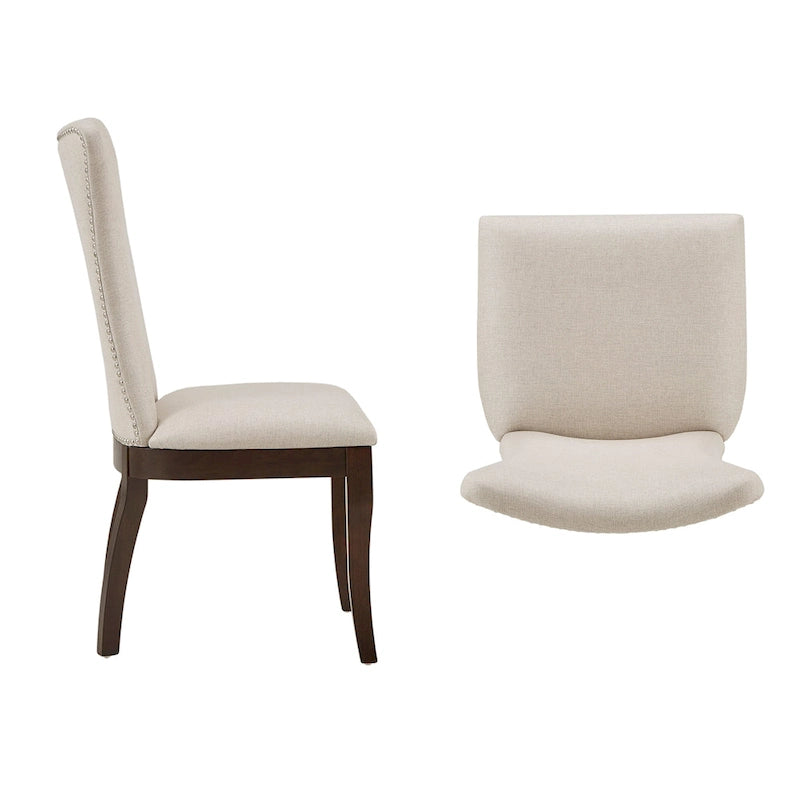 Beige Fabric Wingback Dining Chairs - Set of 2