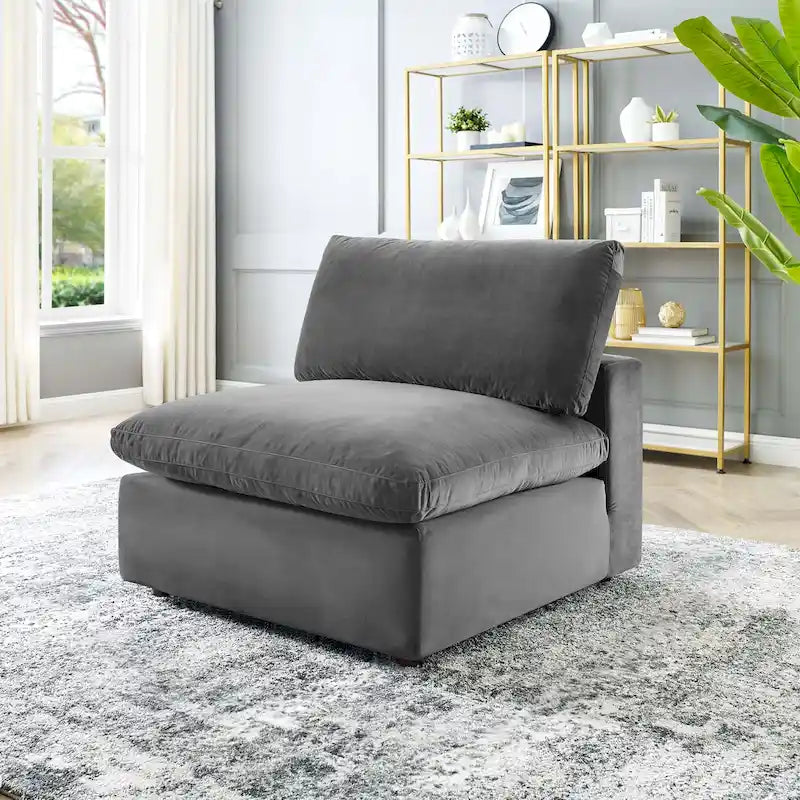 Performance Velvet Armless Chair - Down Filled