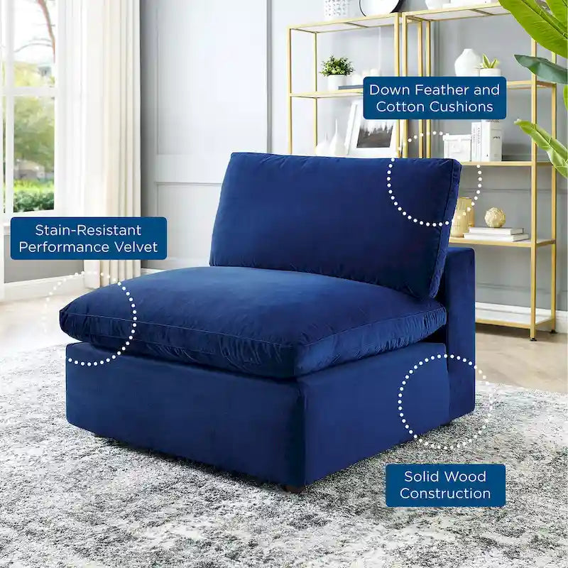 Performance Velvet Armless Chair - Down Filled-25