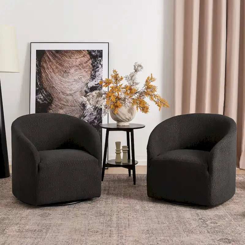 Boucle Upholstered Swivel Barrel Armchair (Set of 2)
