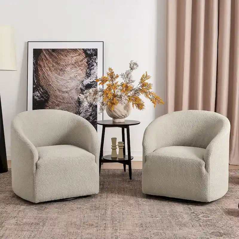 Boucle Upholstered Swivel Barrel Armchair (Set of 2)