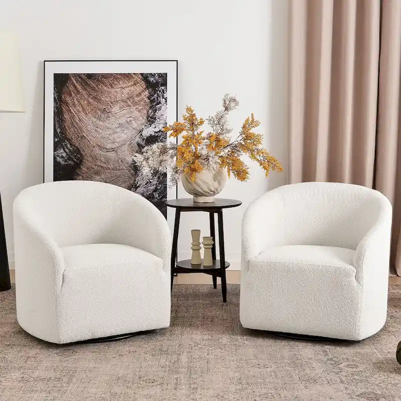 Boucle Upholstered Swivel Barrel Armchair (Set of 2)