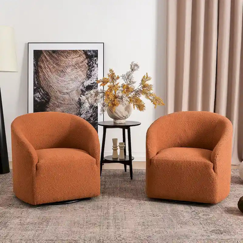 Boucle Upholstered Swivel Barrel Armchair (Set of 2)