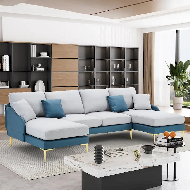 Gray U-Shape Sectional Sofa with Double Chaise - 4 Seat-4