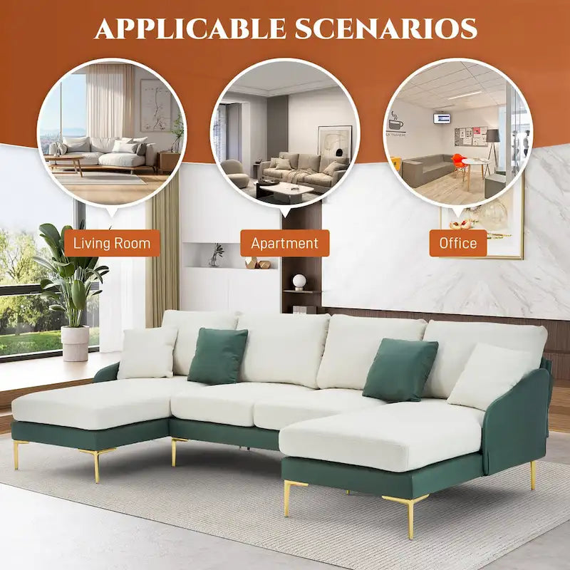 Gray U-Shape Sectional Sofa with Double Chaise - 4 Seat-9