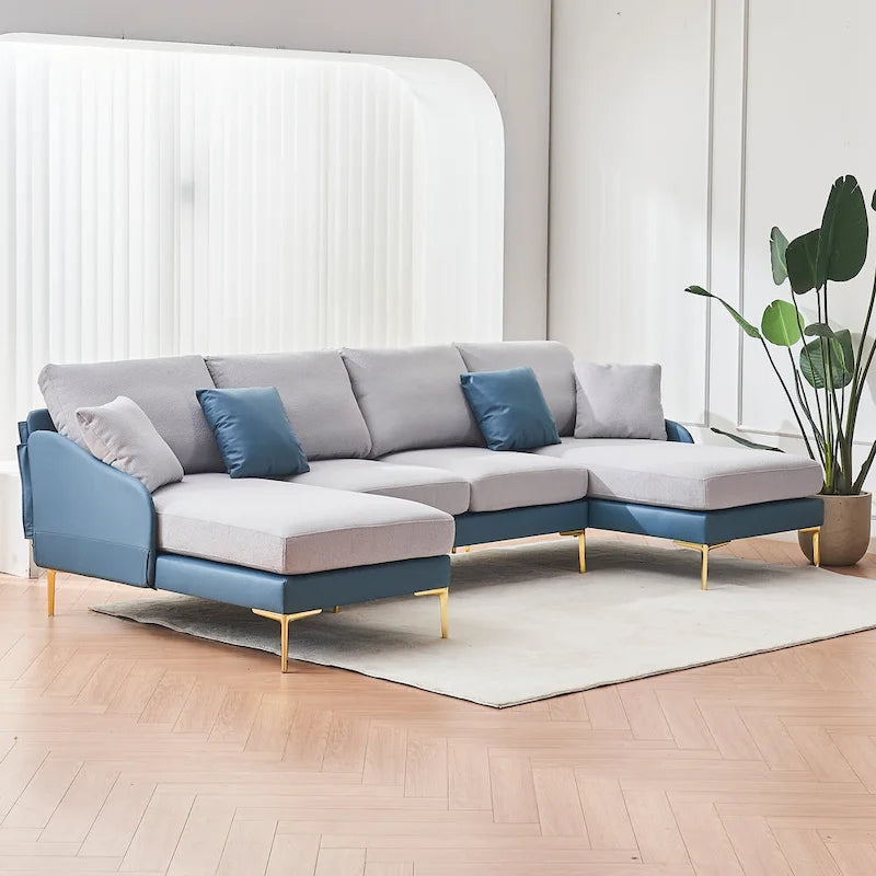 Gray U-Shape Sectional Sofa with Double Chaise - 4 Seat-17