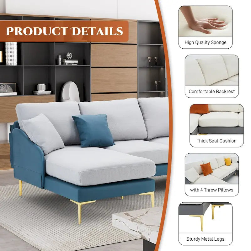 Gray U-Shape Sectional Sofa with Double Chaise - 4 Seat-18