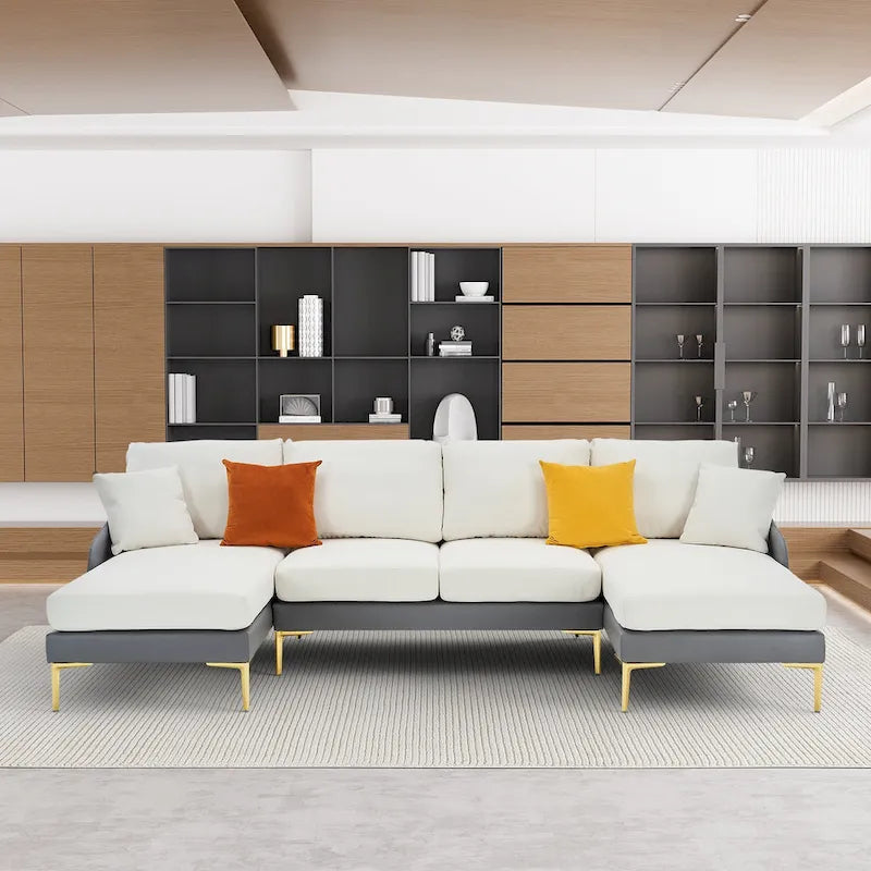 Gray U-Shape Sectional Sofa with Double Chaise - 4 Seat-26