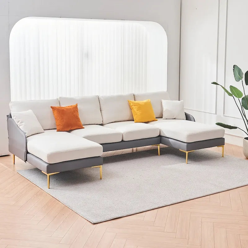 Gray U-Shape Sectional Sofa with Double Chaise - 4 Seat-27