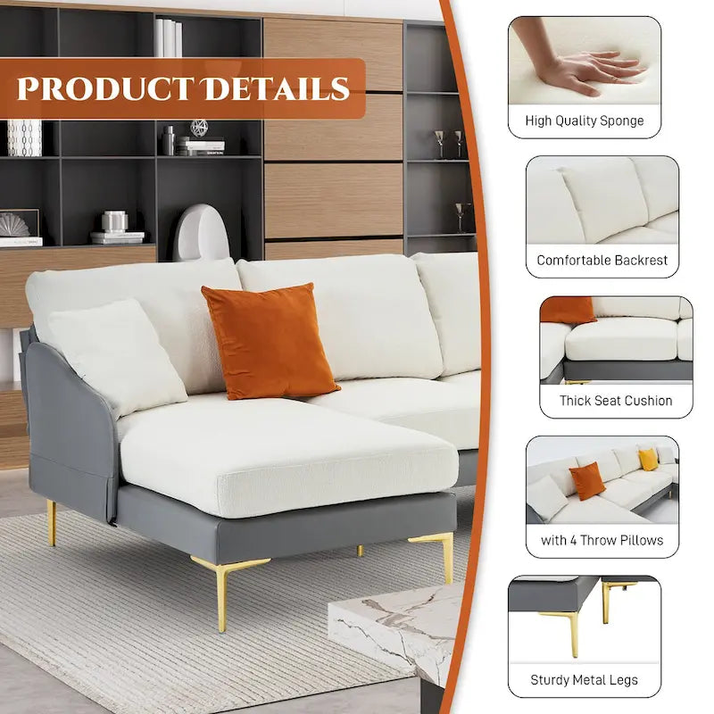 Gray U-Shape Sectional Sofa with Double Chaise - 4 Seat-28