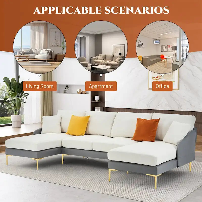 Gray U-Shape Sectional Sofa with Double Chaise - 4 Seat-29