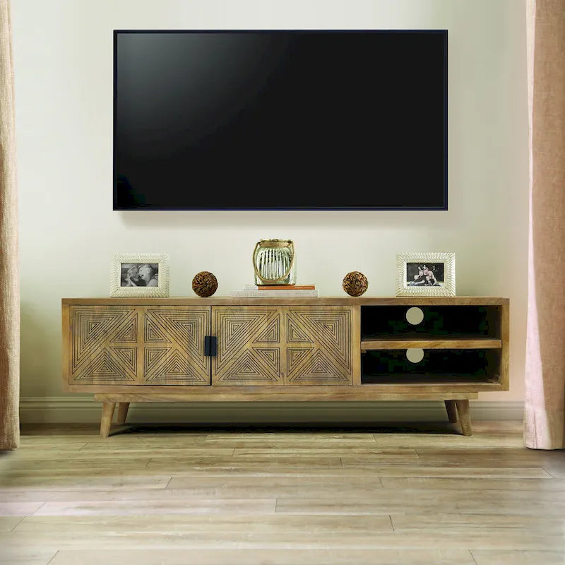 Bidi Mid-Century Modern 56-inch Wood 2-Open Shelf TV Stand by Furniture of America