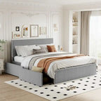 Upholstered Platform Bed with 4 Drawers and Golden Edge