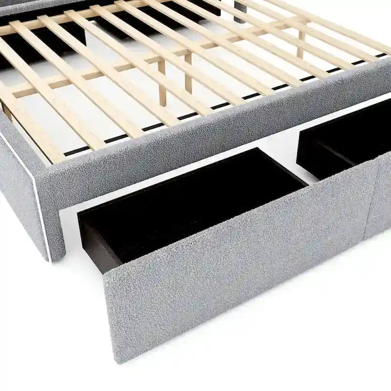 Upholstered Platform Bed with 4 Drawers and Golden Edge